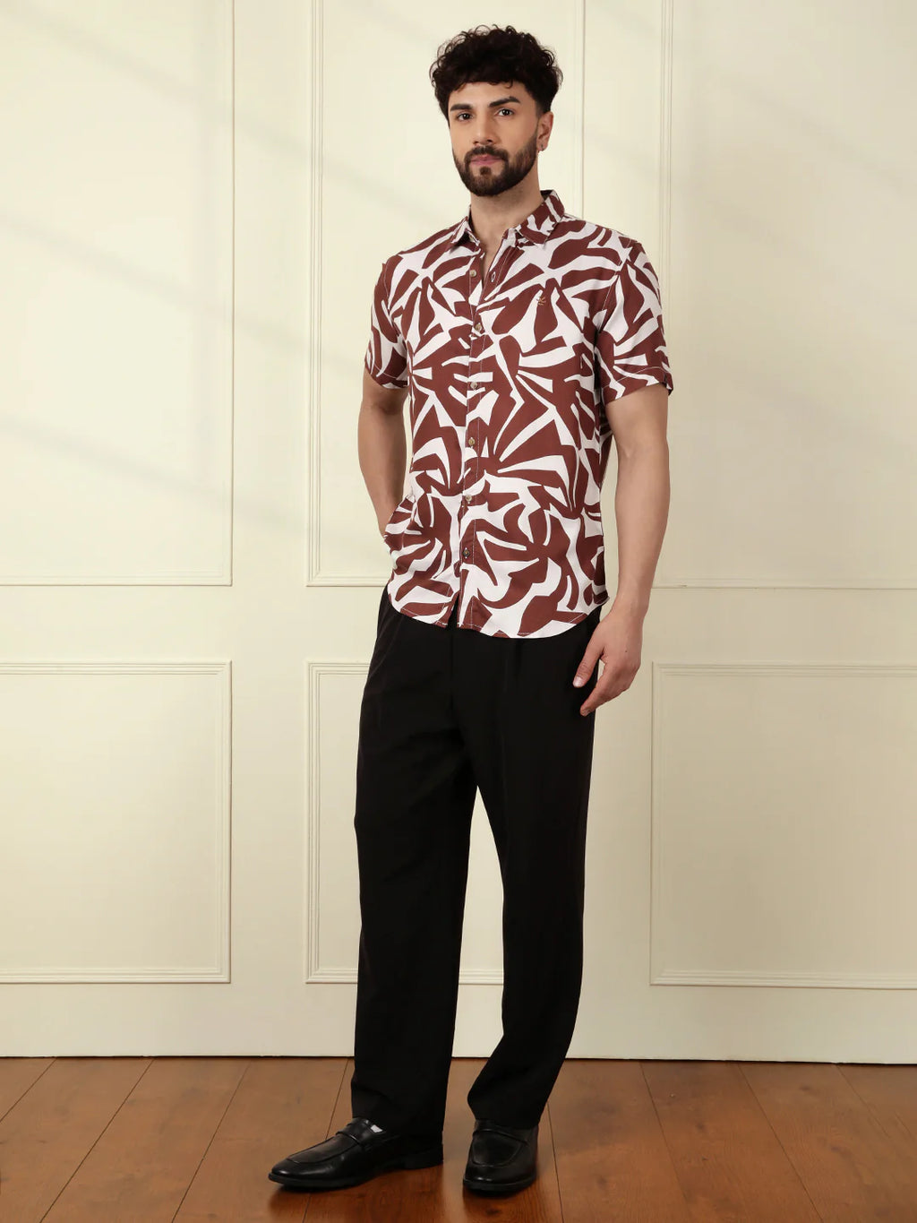 AOP Flowy Viscose Shirt | Brown