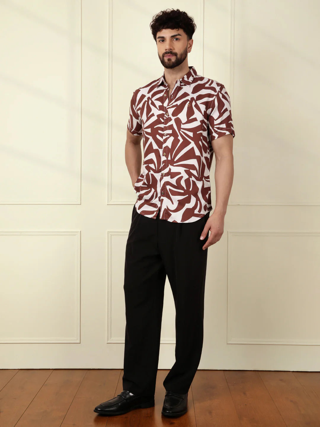 AOP Flowy Viscose Shirt | Brown