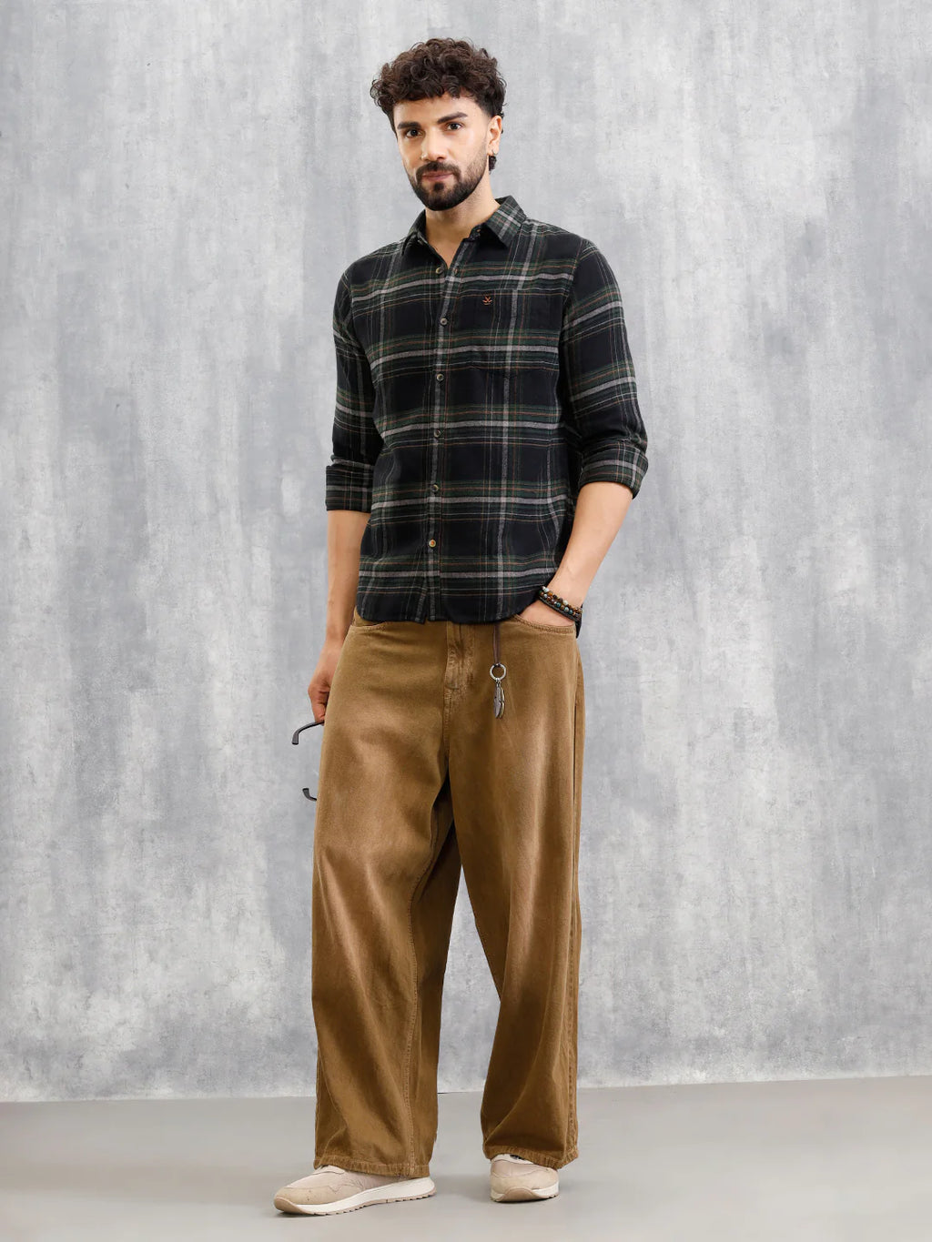 Brushed Flannel Check Shirt In Twill | Dark Green