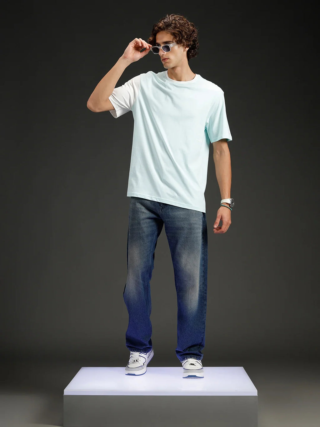 Wrogn Regular Fit Colorblocked T-shirt | Light Blue