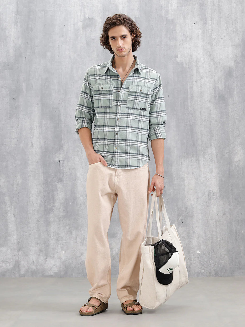 Comfort Fit Checkered Pattern Shirt With Double Pockets | Green