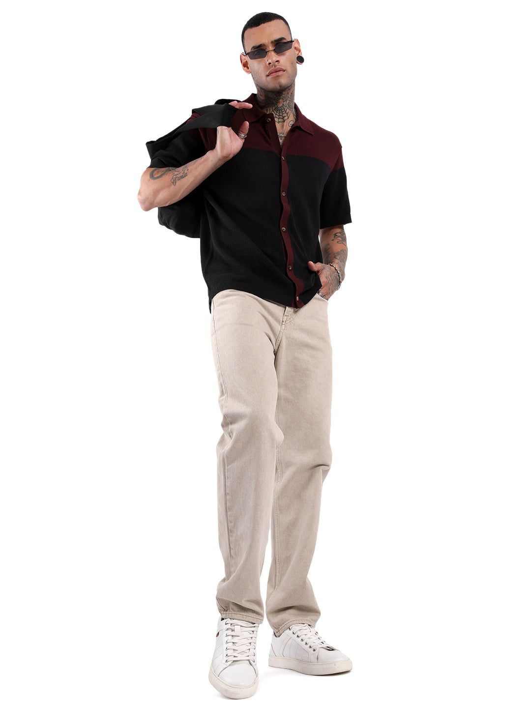 Colour-Blocked Flat Knit Shirt