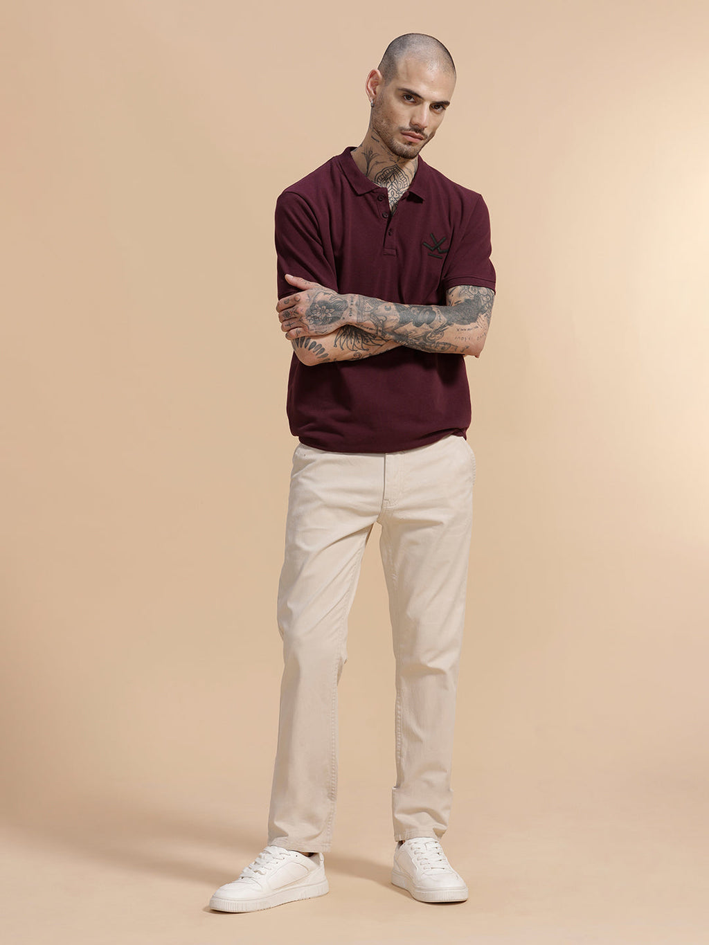 Cotton Blend Chino Trouser | Beige