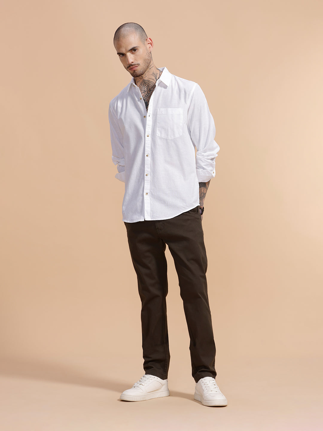 Cotton Blend Chino Trouser | Dark Green