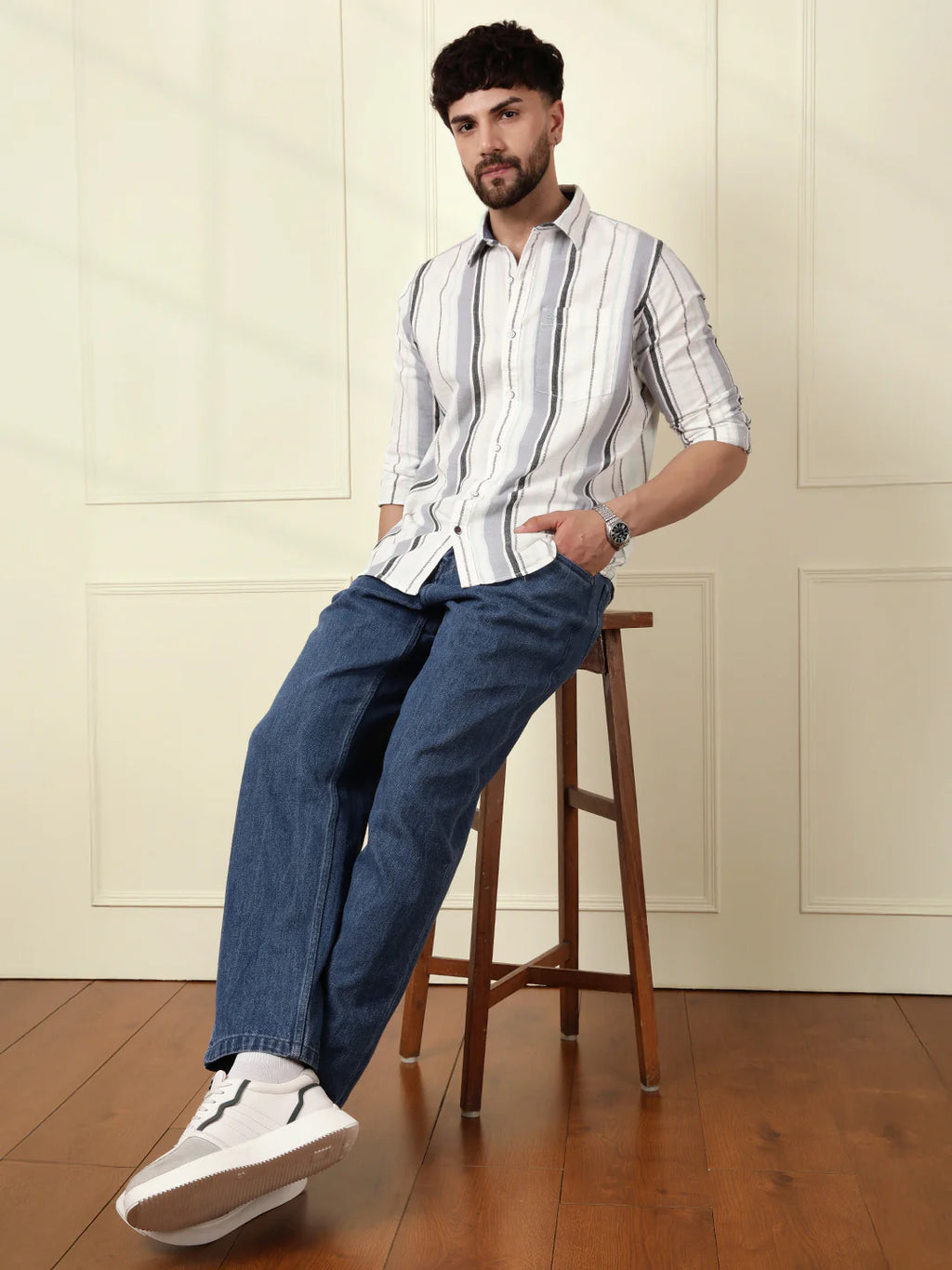 Classic Textured Stripes Shirt | Grey