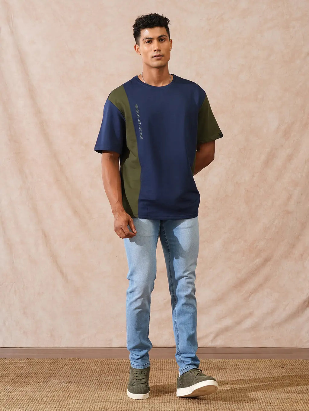 Cut & Sew Oversized T-Shirt | Navy Blue