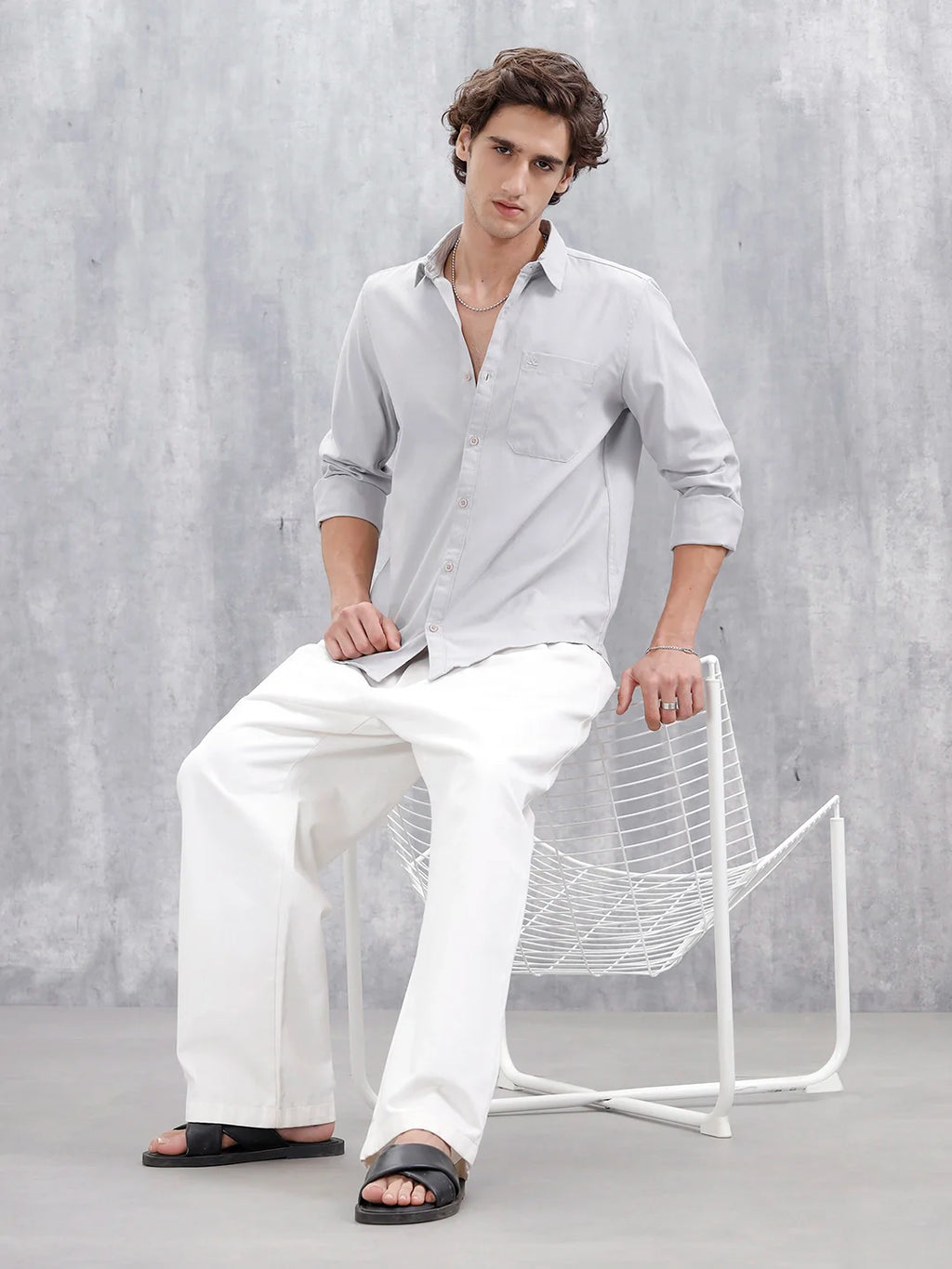 Classic Solid Slim Fit Casual Shirt | Grey