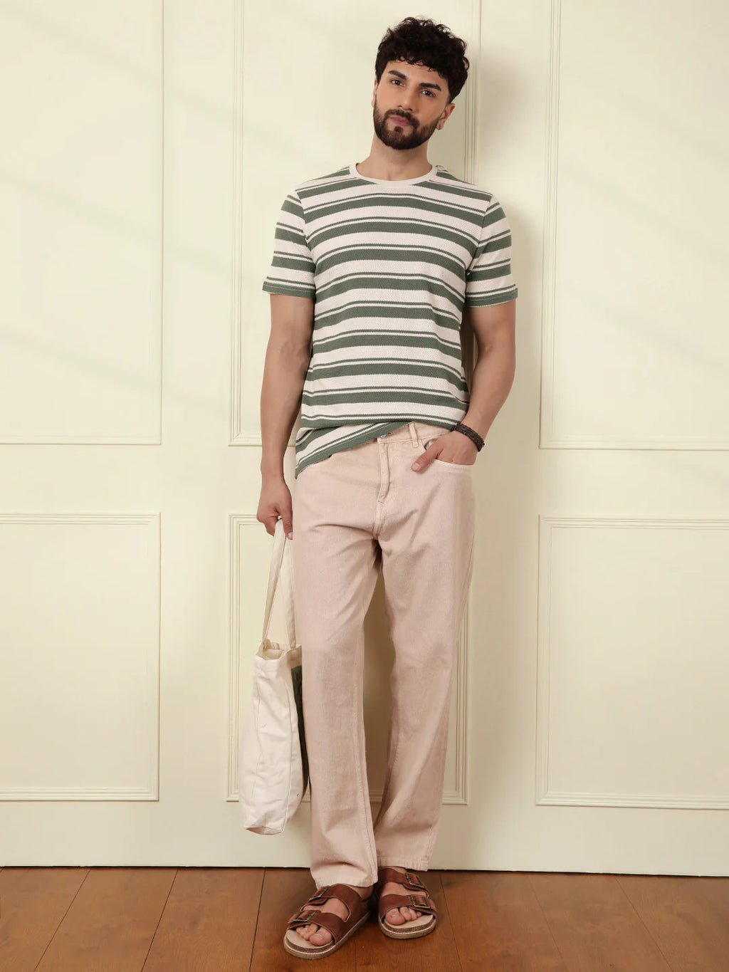 Casual Slim Fit Striped T-Shirt | Green