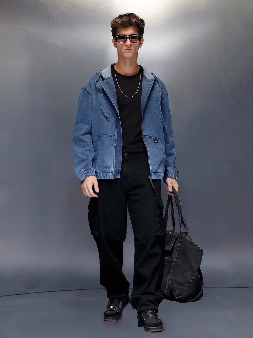 Blue Washed Utility Hooded Zip Jacket | Grey