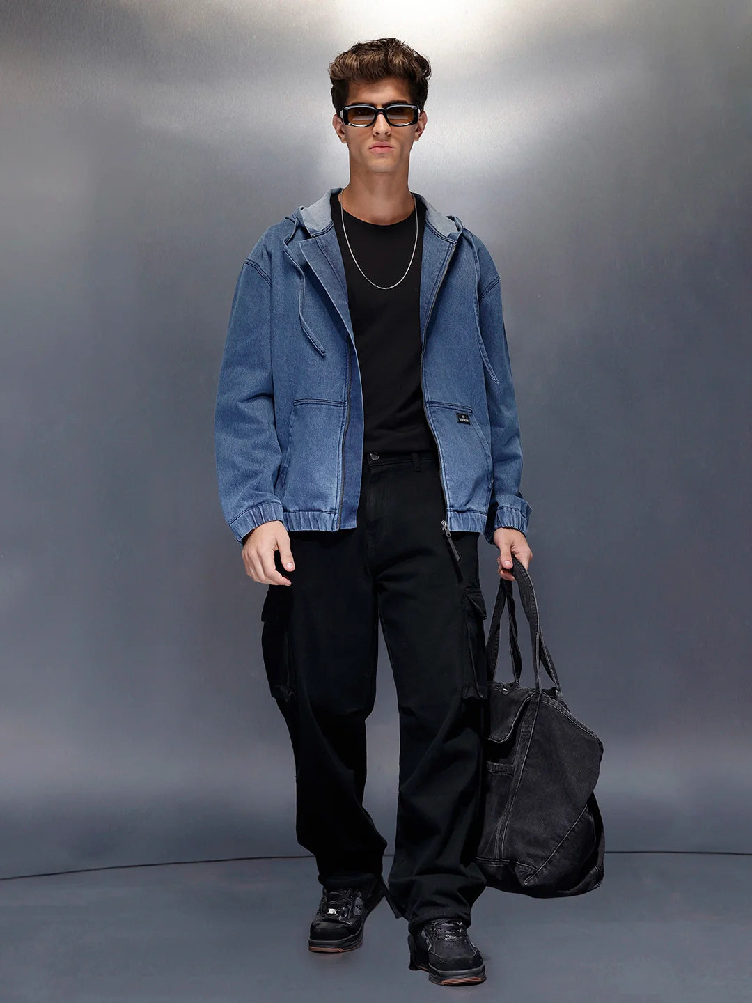 Blue Washed Utility Hooded Zip Jacket | Grey