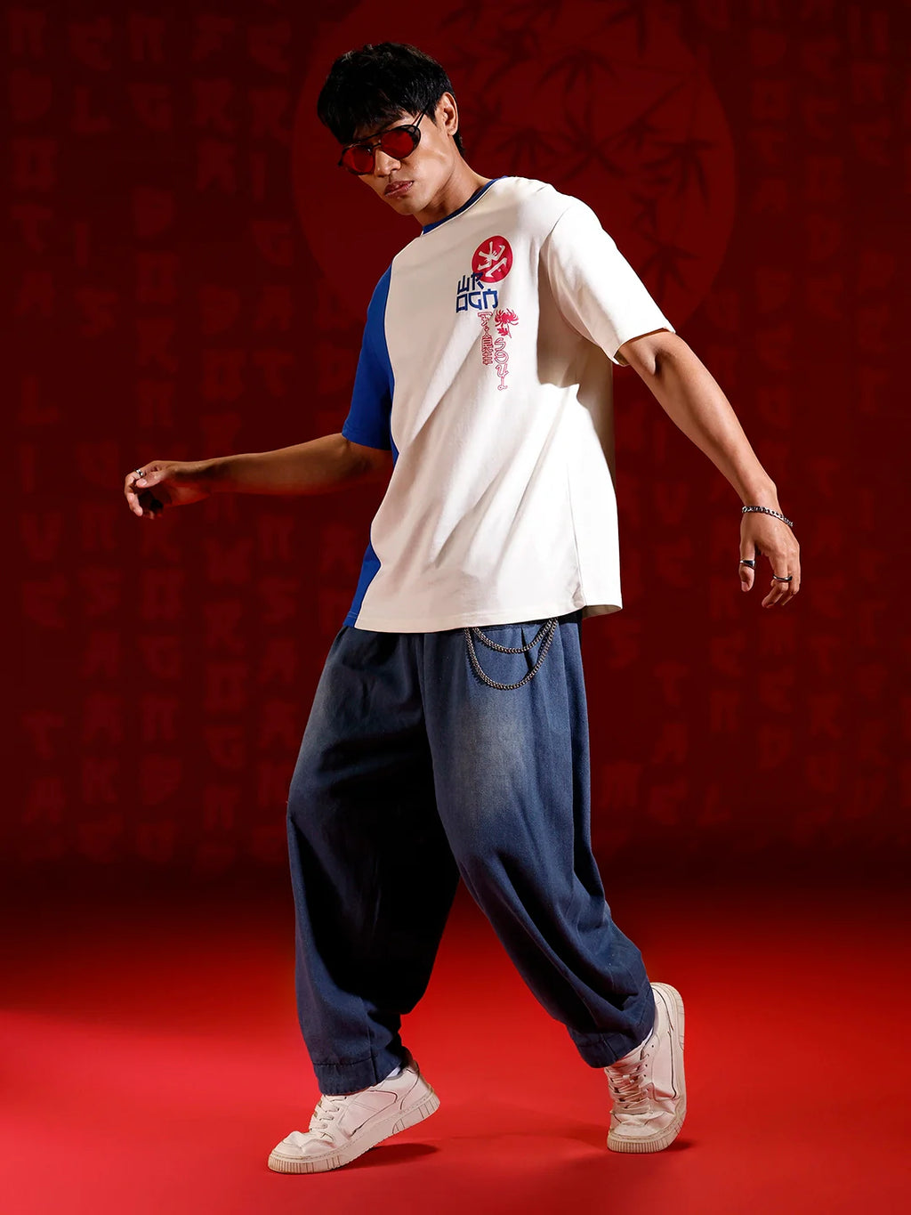 Japanese chest print color-block T-shirt | Off white