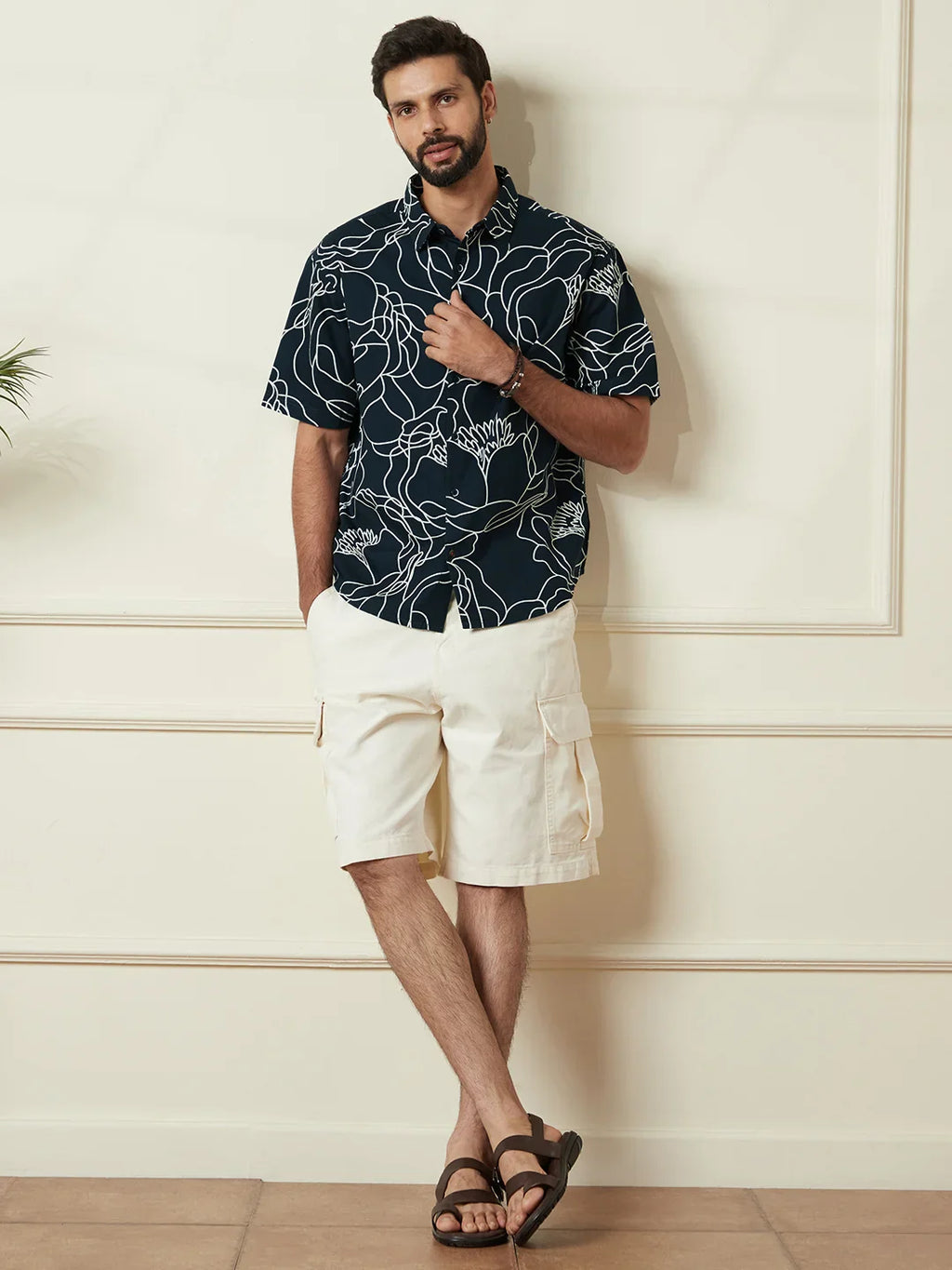 Abstract Floral Print Shirt | Navy Blue