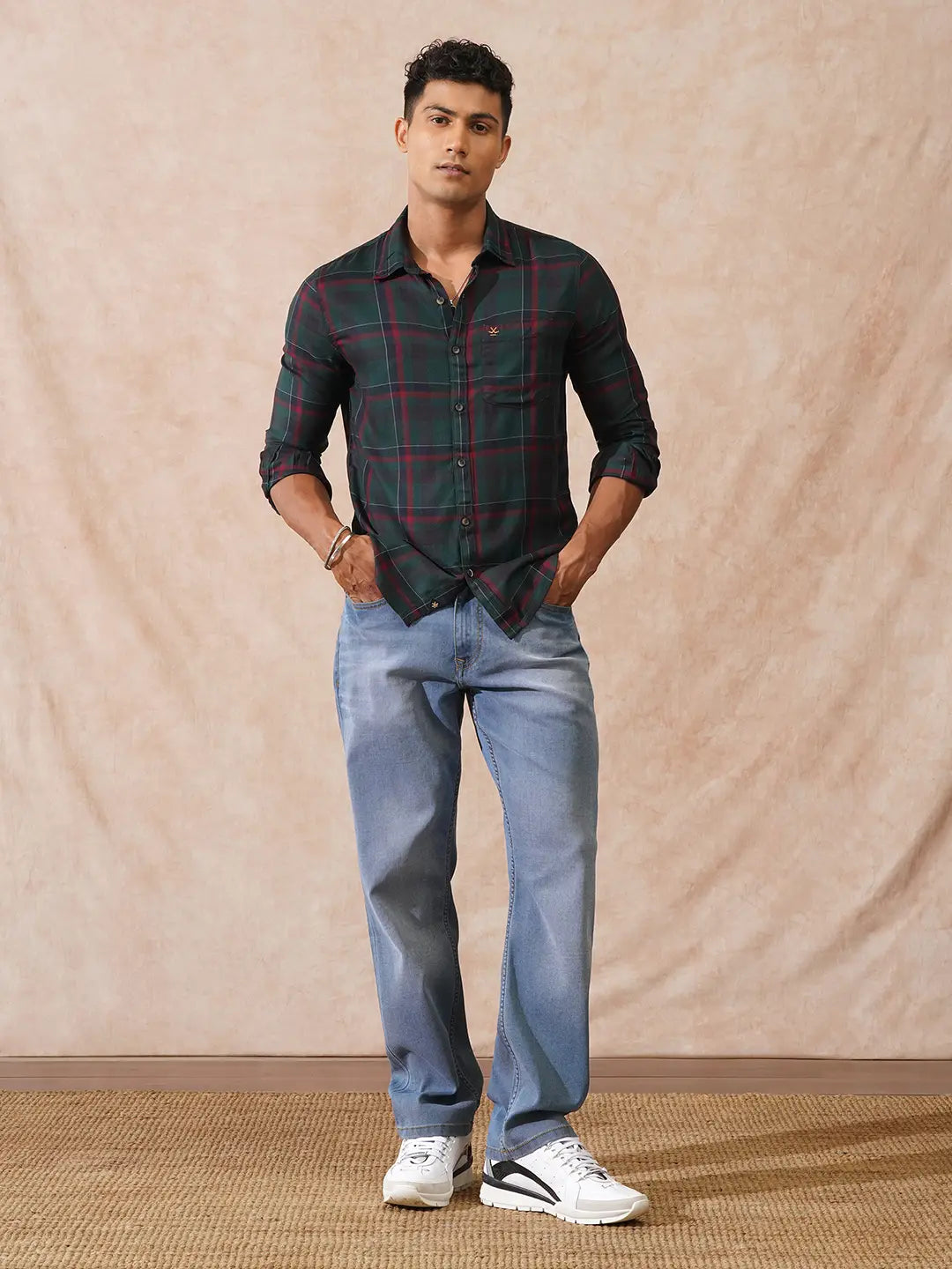 Checked Light Weight Shirt | Dark Green