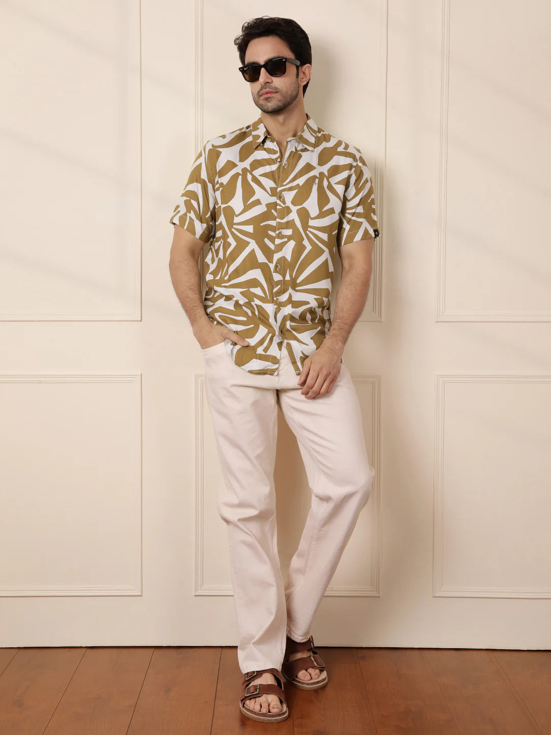 AOP Flowy Viscose Shirt | Khaki