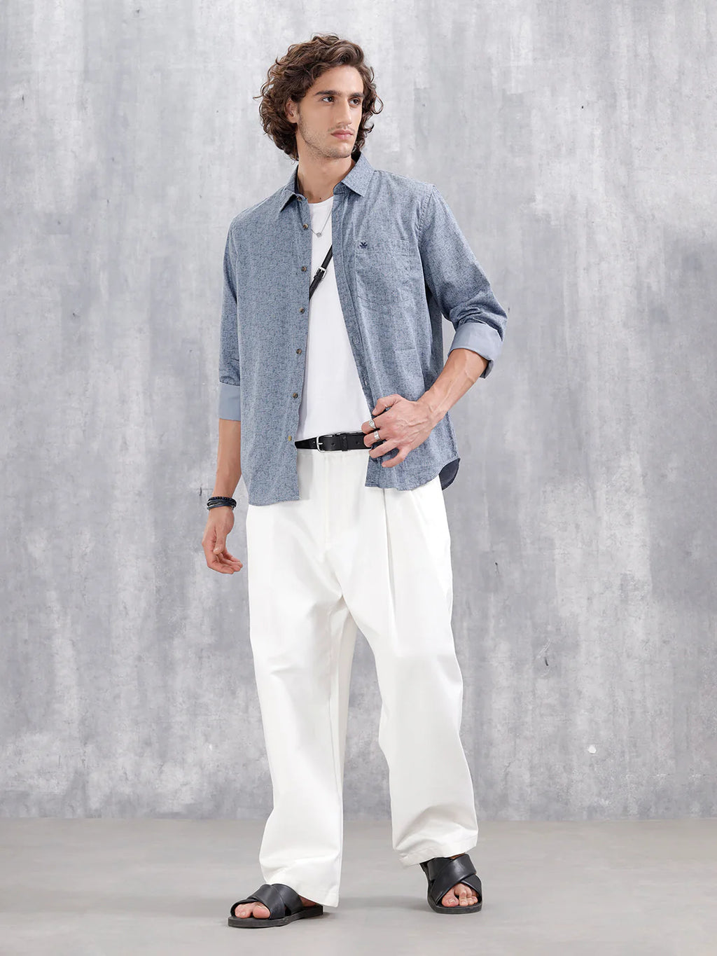 All-Over Abstract Print Casual Slim Fit Shirt | Blue