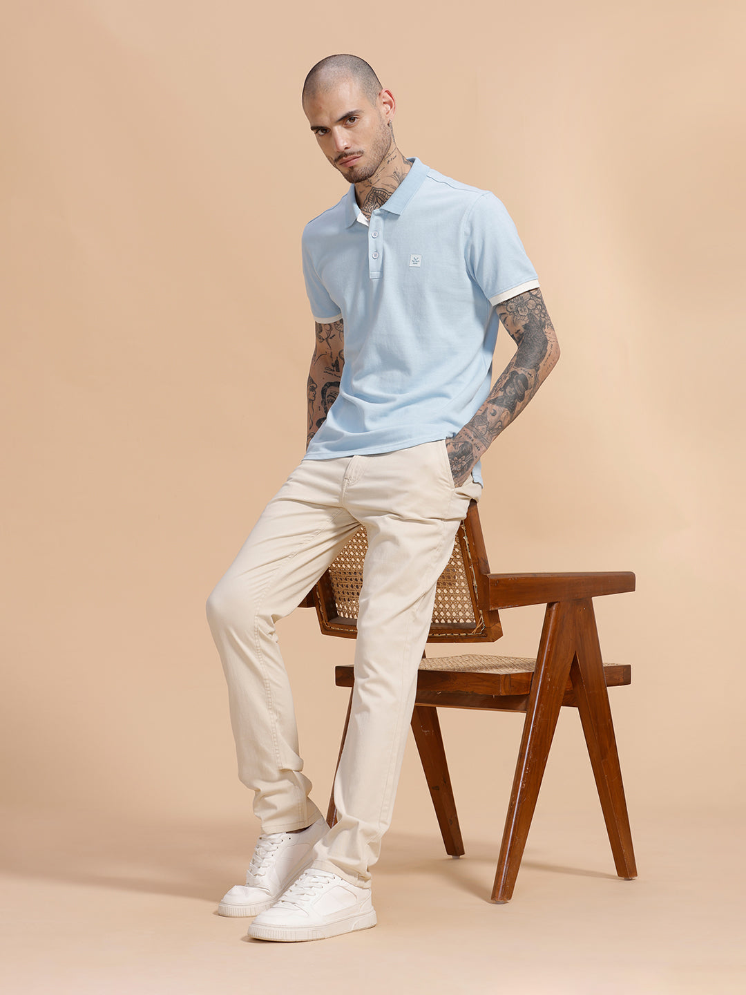 Cotton Blend Chino Trouser | Off White