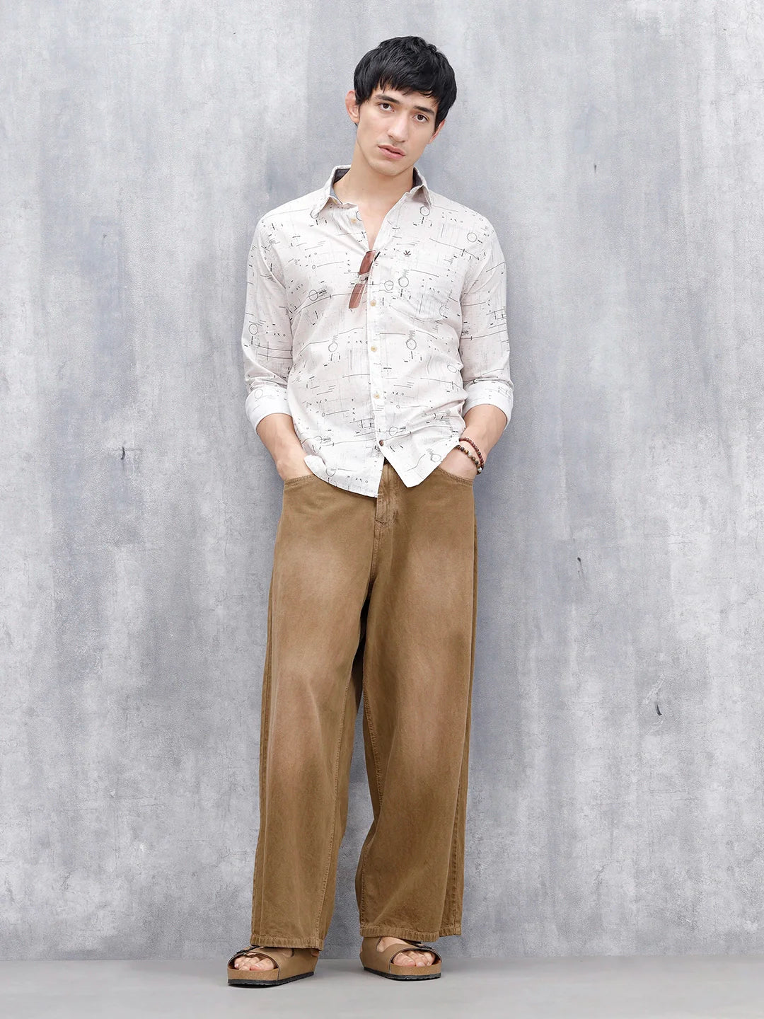 Abstract Aop Slim Fit Men's Casual Shirt | Khaki