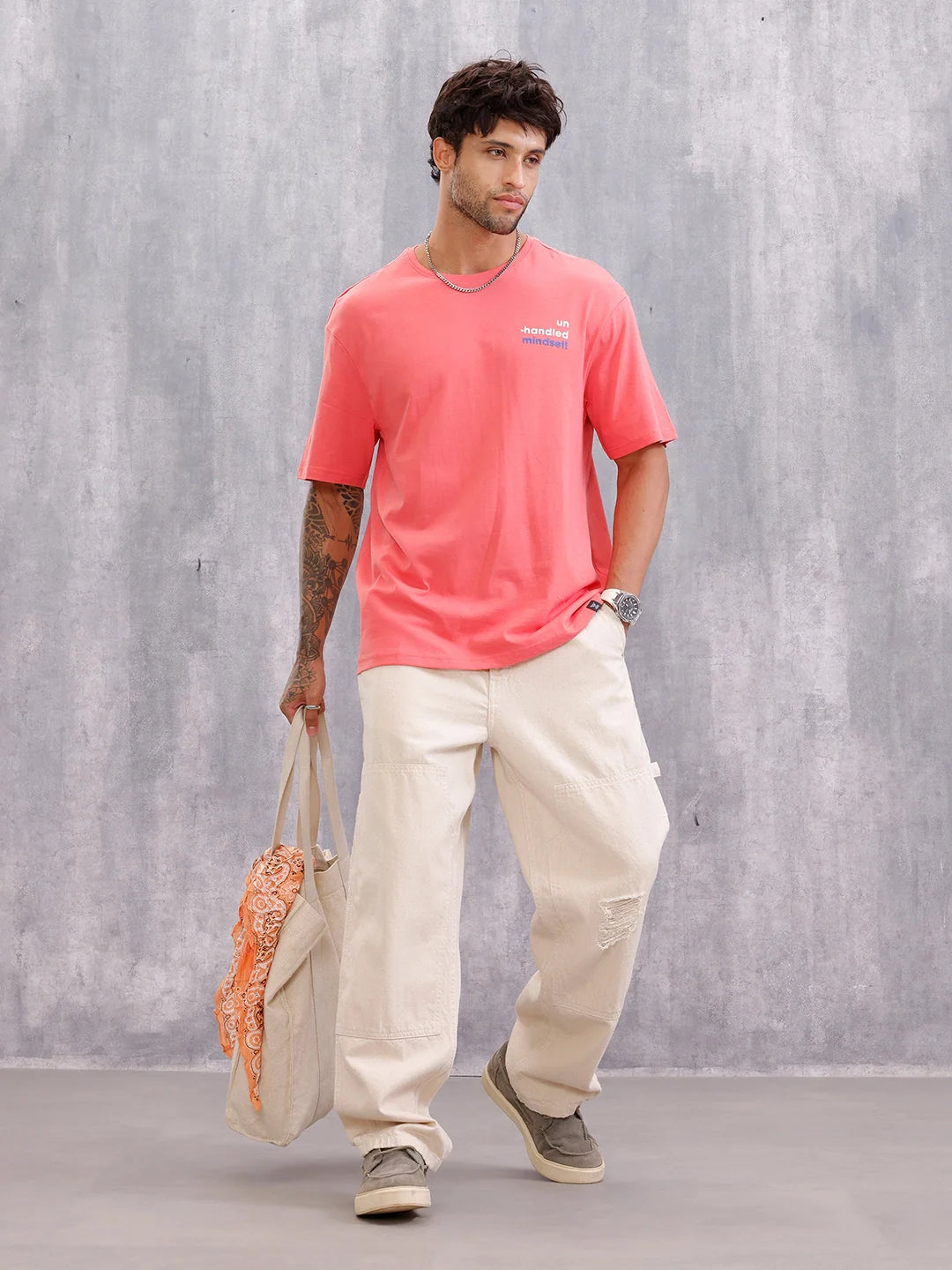 Graphic Printed Oversized Fit T-shirt | Pink