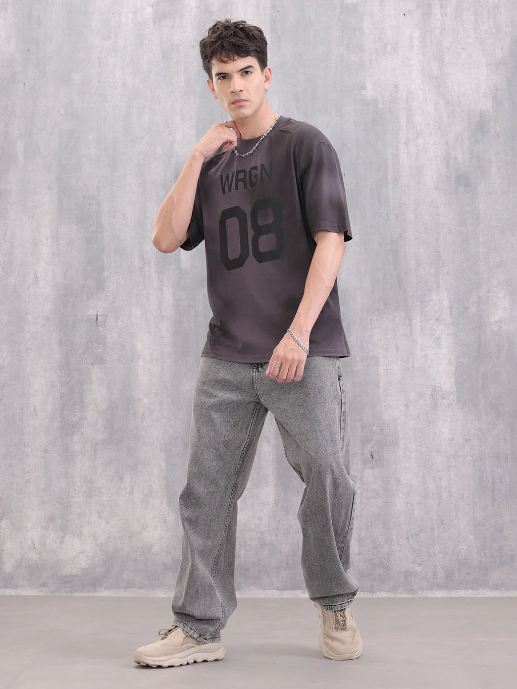 Washed Raglan Sleeve Oversized Men T-shirt | Dark Grey