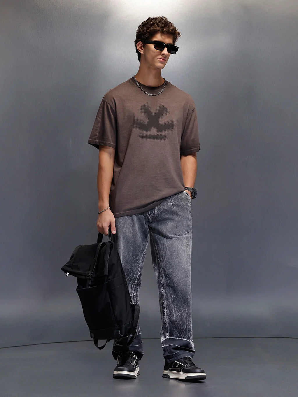 Men's Wrogn Branded Oversized washed Tee |  Brown