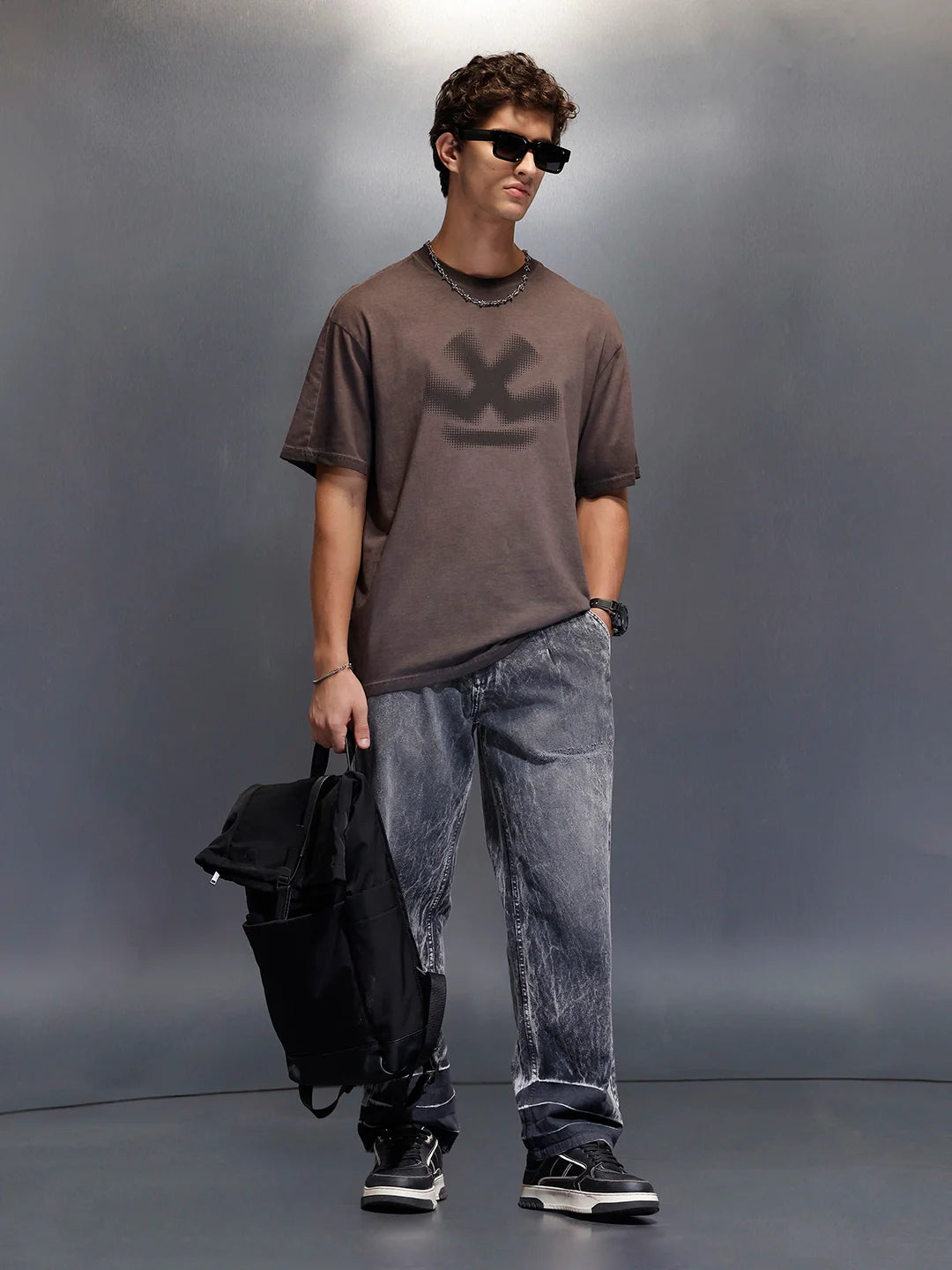 Men's Wrogn Branded Oversized washed Tee |  Brown