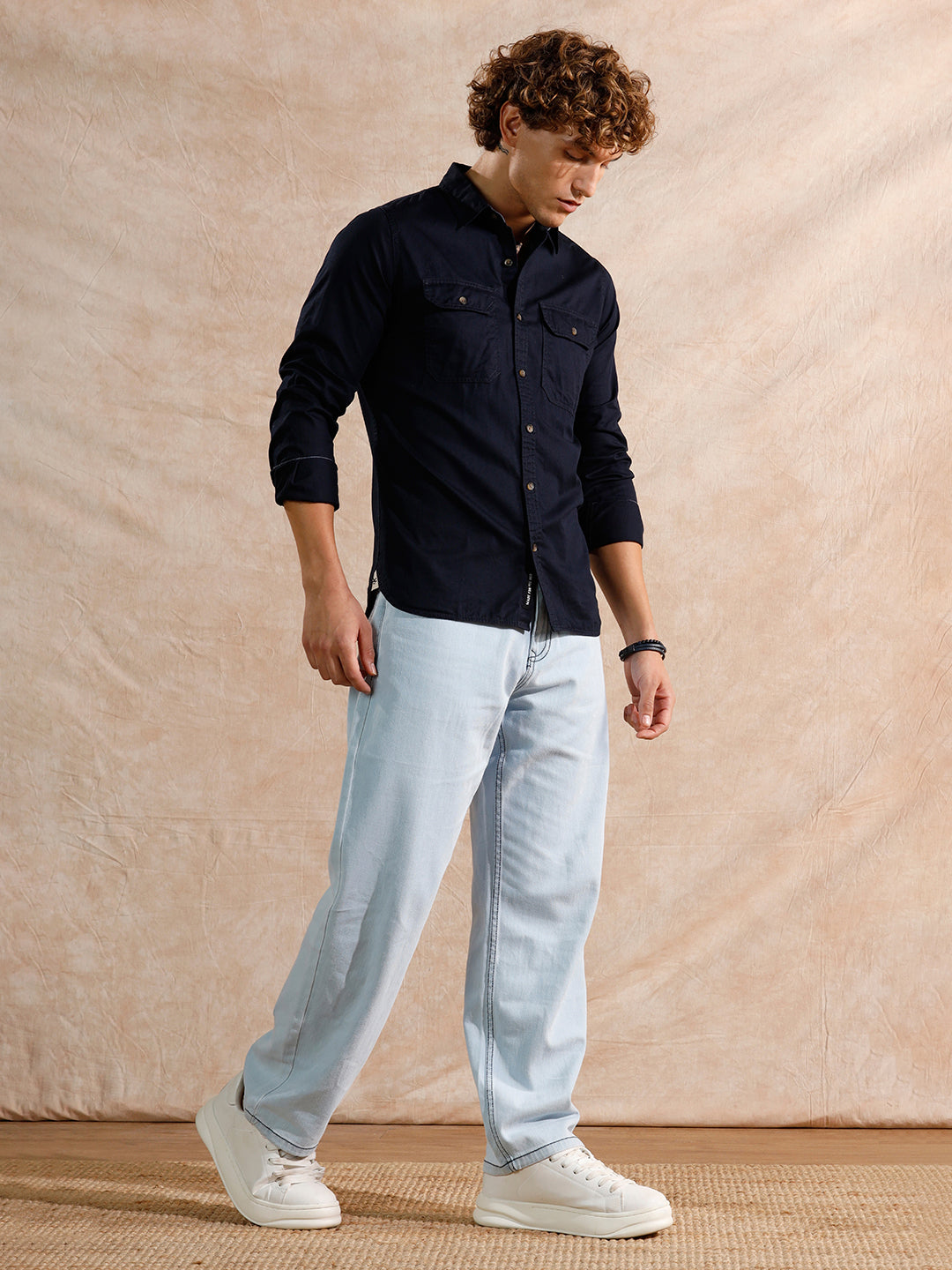 Double Pocket Solid Shirt | Navy Blue