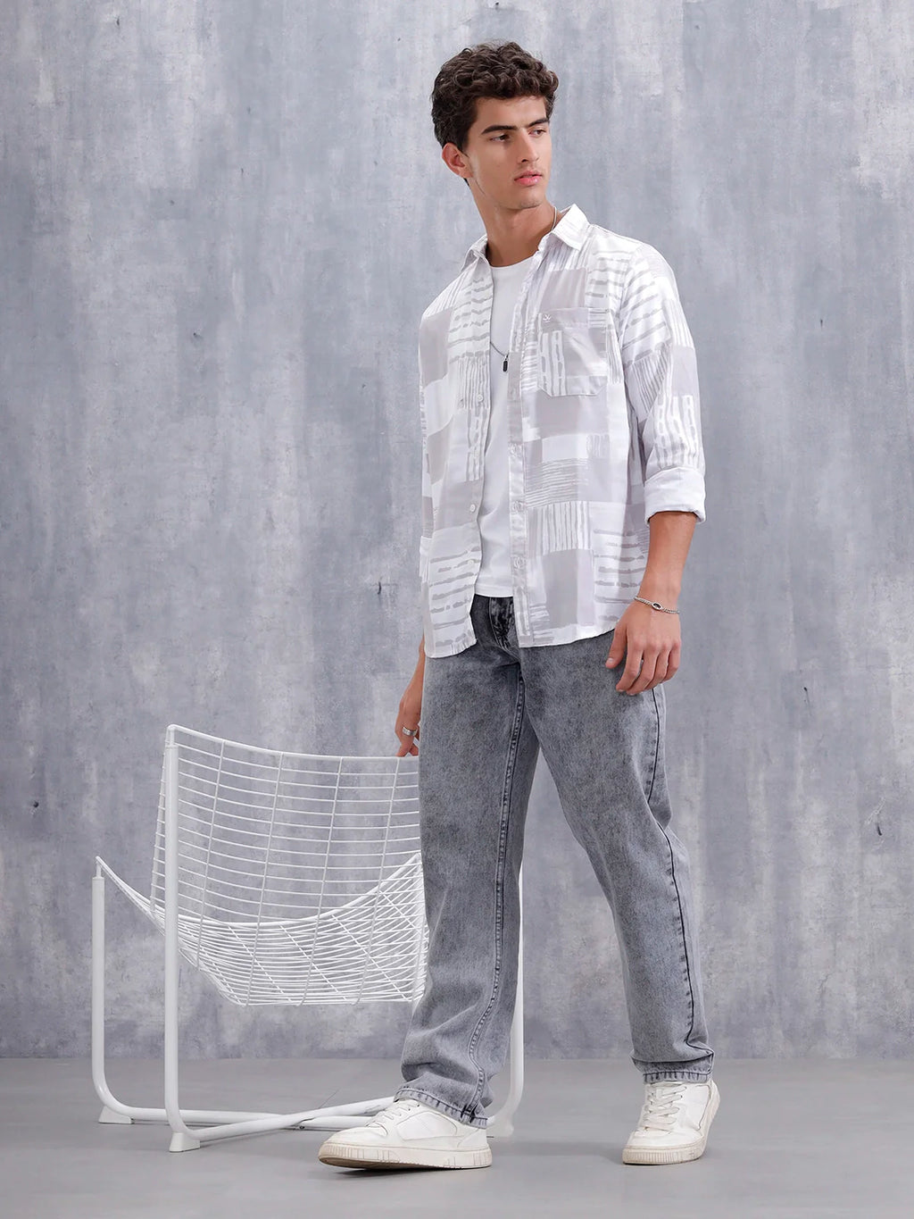 Abstract Aop Printed Men Comfort Fit Shirt | Grey