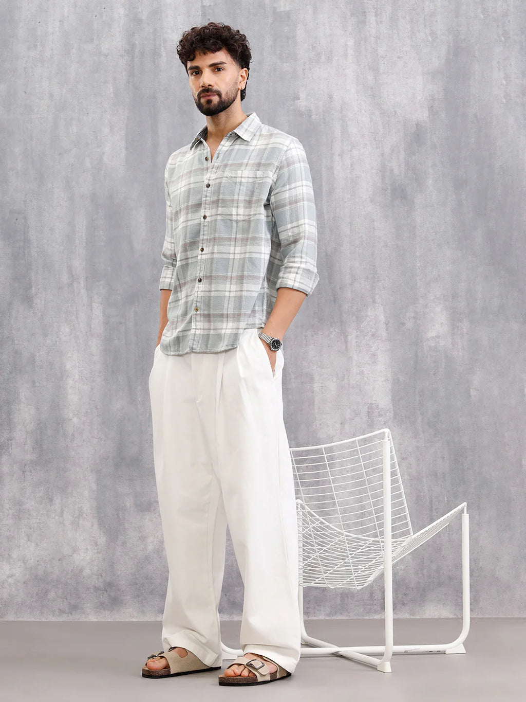 Brushed Flannel Check Shirt In Slim Fit| Light Blue