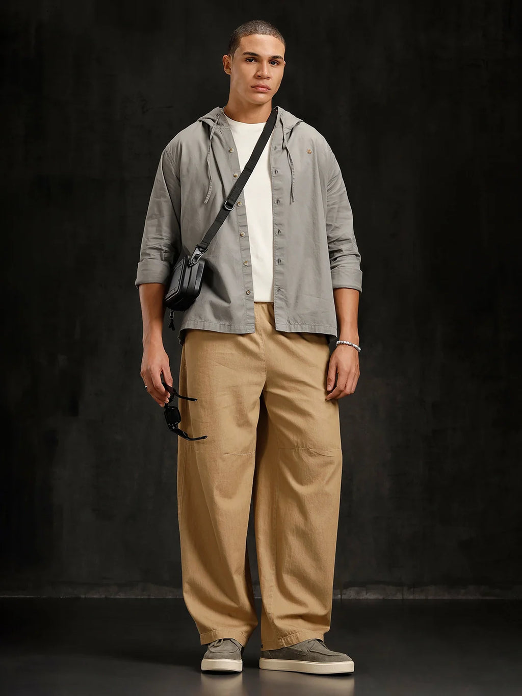 Cotton Twill Hoded Shirt | Grey