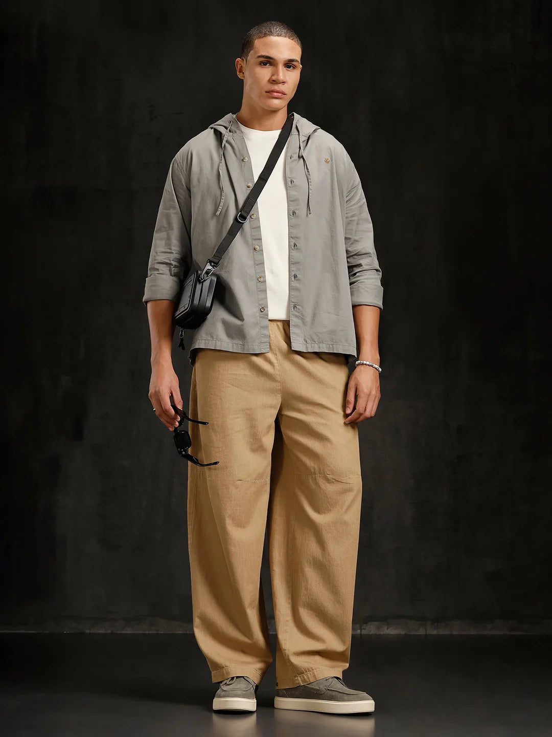 Cotton Twill Hoded Shirt | Grey