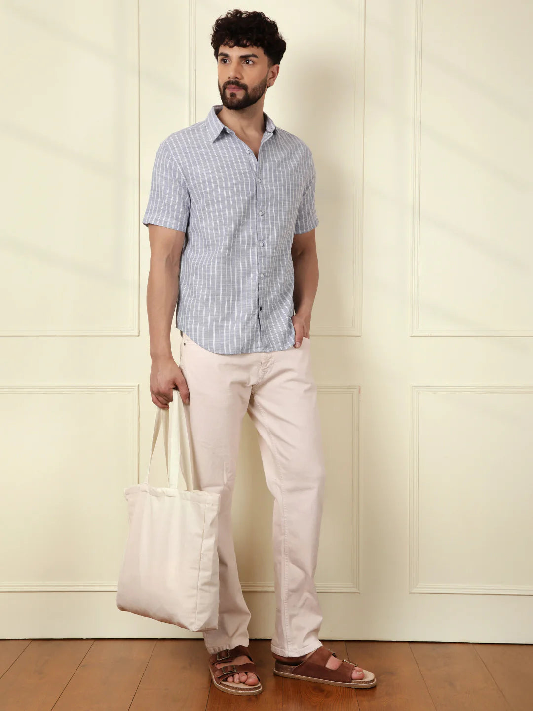 Classic Cotton Slub Striped Shirt | Blue