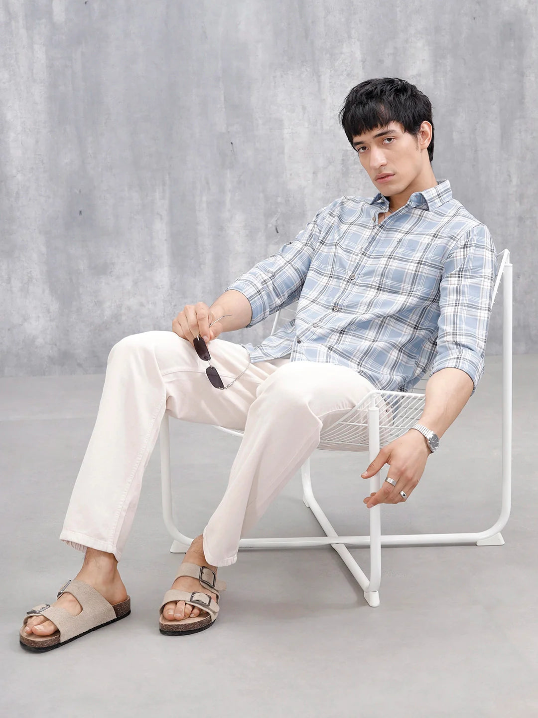 Comfort Fit Checkered Pattern Casual Shirt | Blue