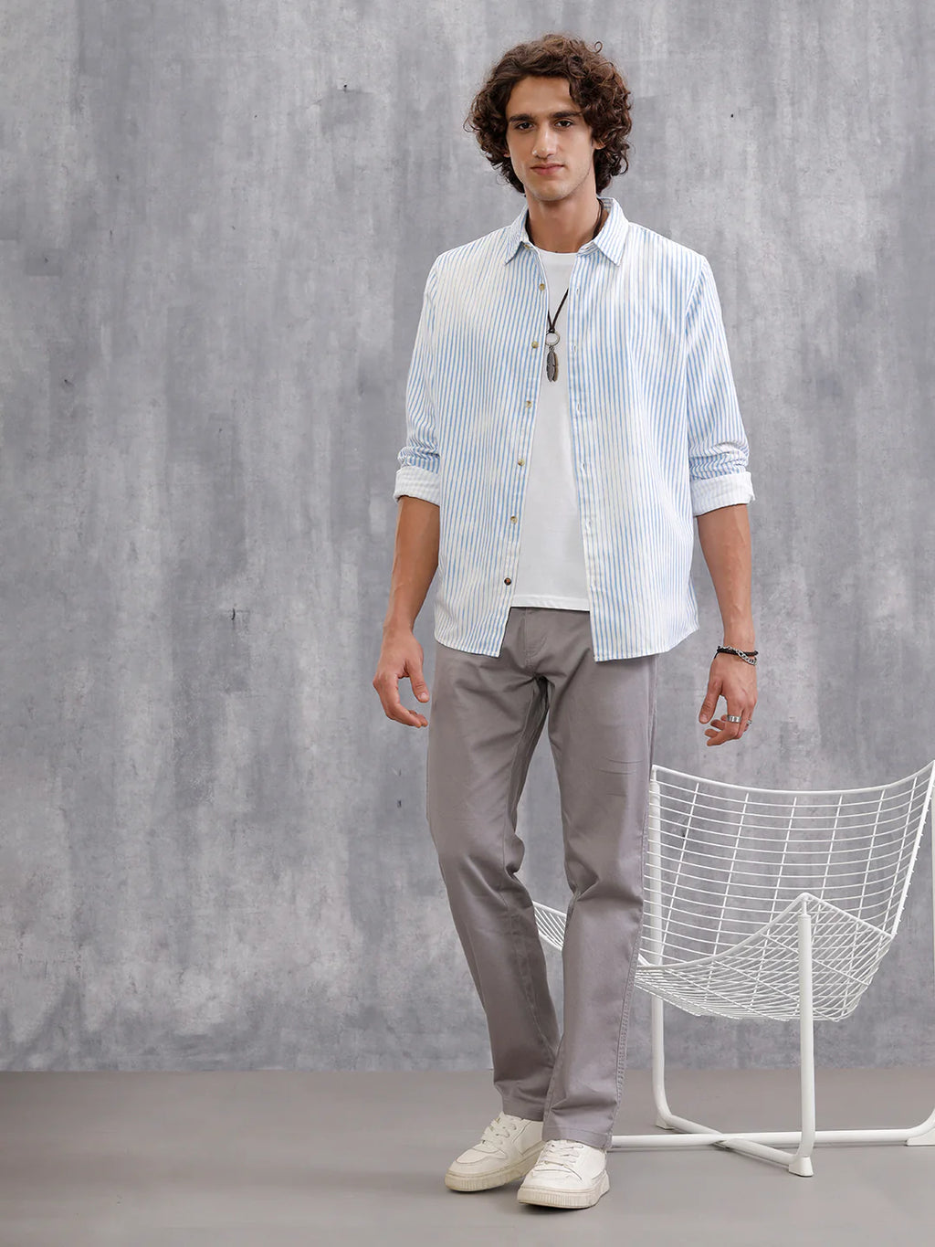 Corduroy Lenticular Stripe Print Shirt | White