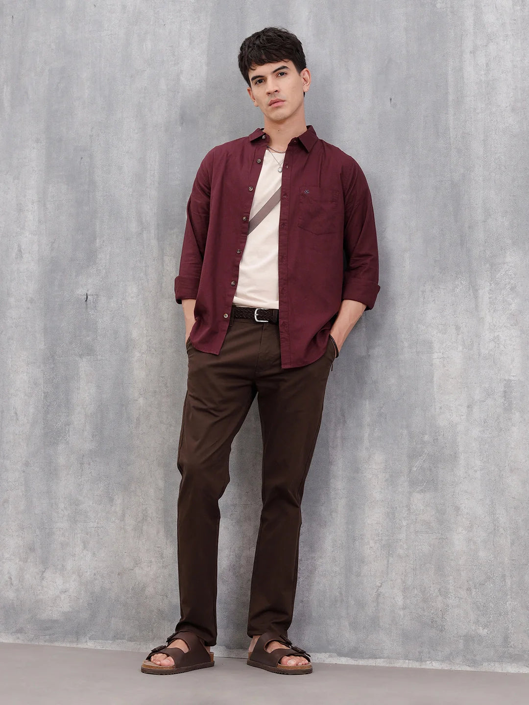 Cotton Slub Solid Shirt In Slim Fit  |  Maroon