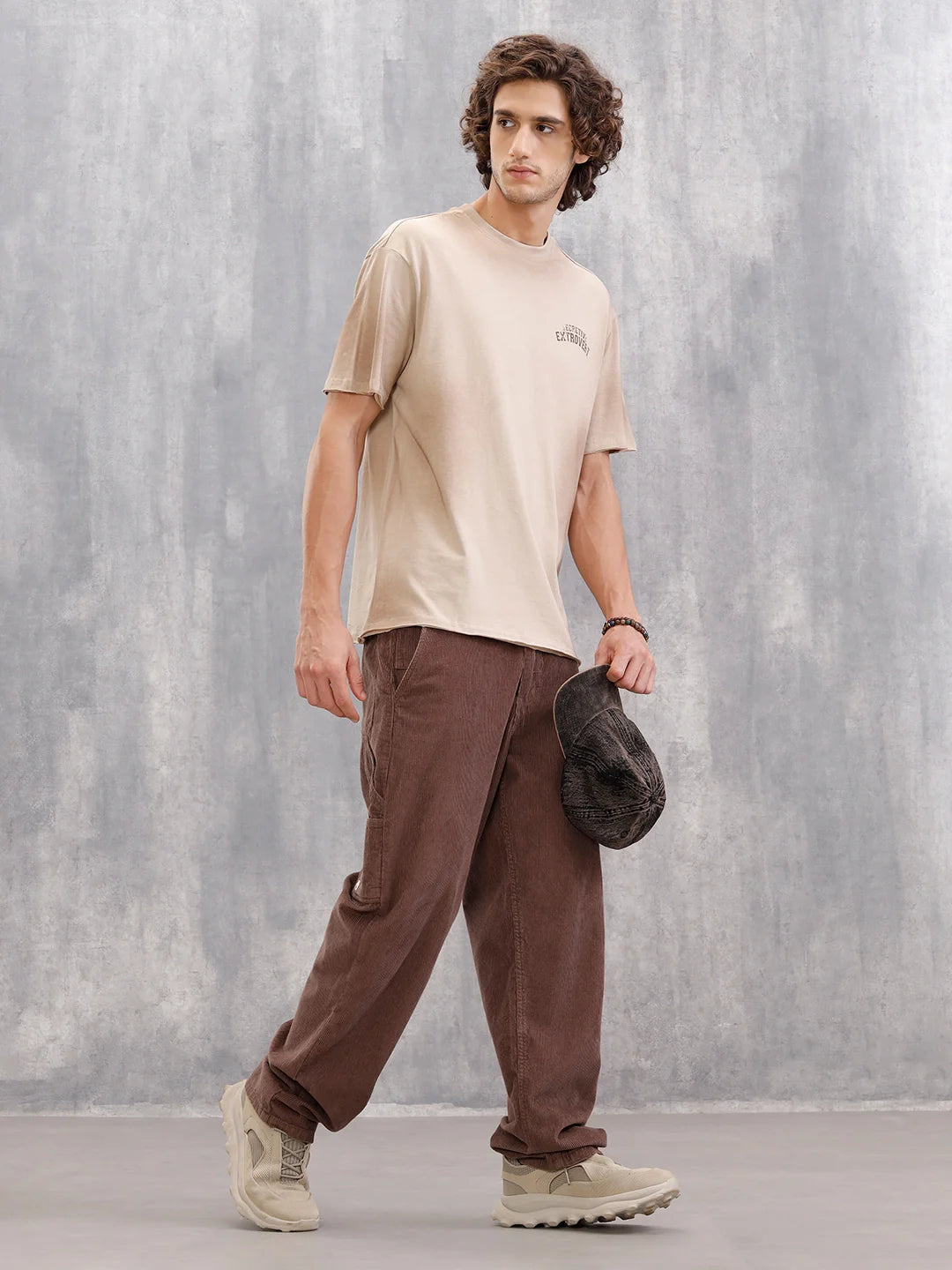 Retro Washed Oversized Fit Tshirt With Back Print |  Beige