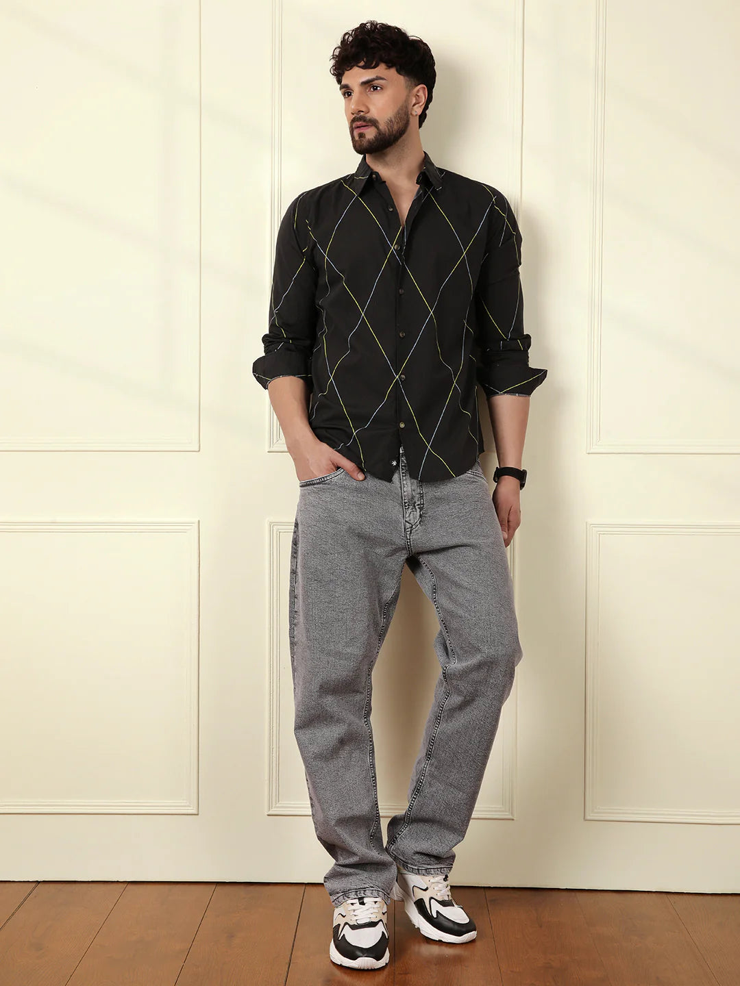 Diagonal Lines Black Shirt