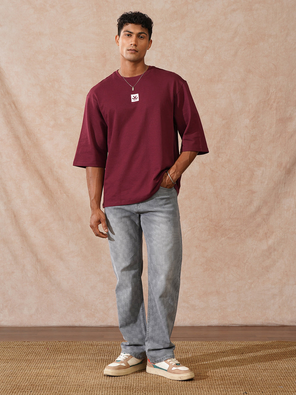 Solid 3/4th Sleeve T-Shirt | Maroon