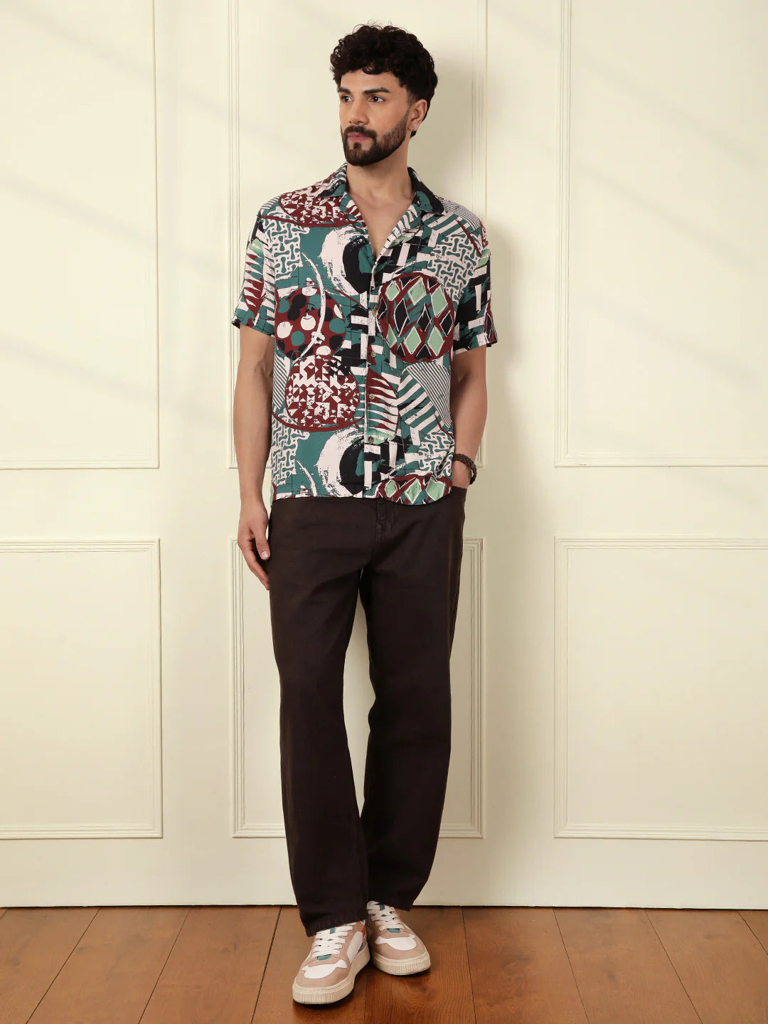 AOP Fluid Light Weight Viscose Shirt | Dark Green