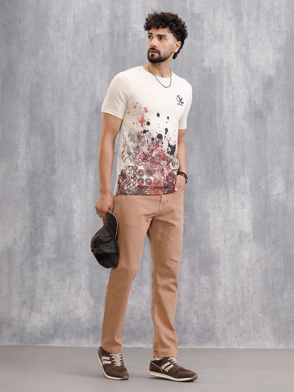 Tapestry Inspired Distressed Ombré Print T-Shirt | Beige