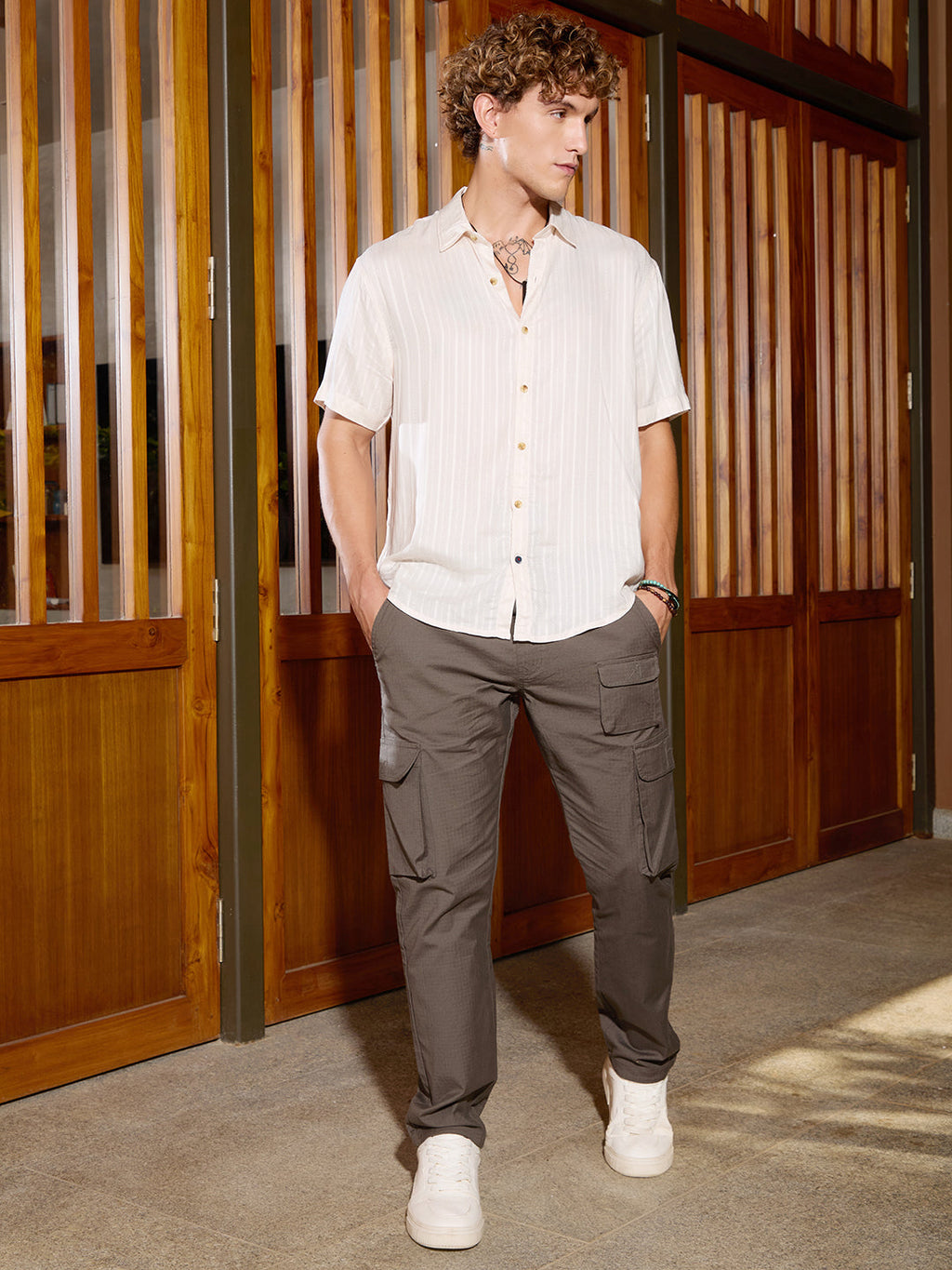 Solid Straight Fit Cargo Trouser | Olive