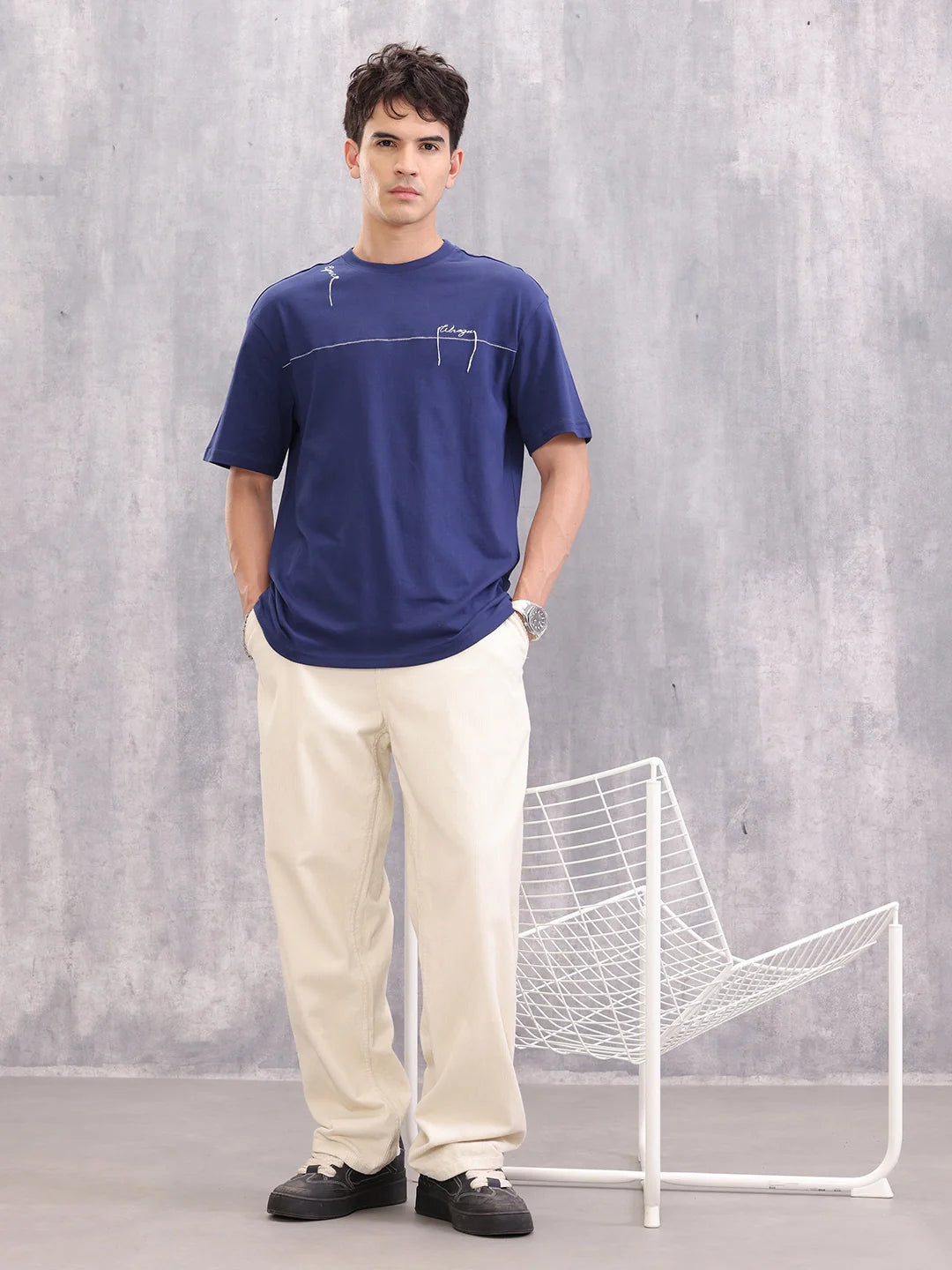 Solid Embroidered T-Shirt | Blue