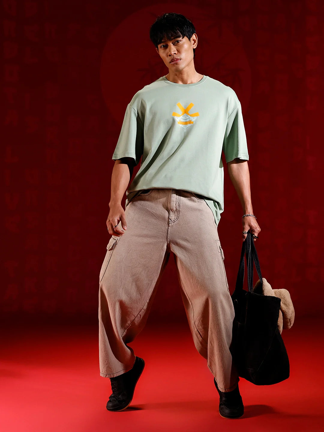 Wrogn Graphic Printed Oversized Fit T-Shirt | Green