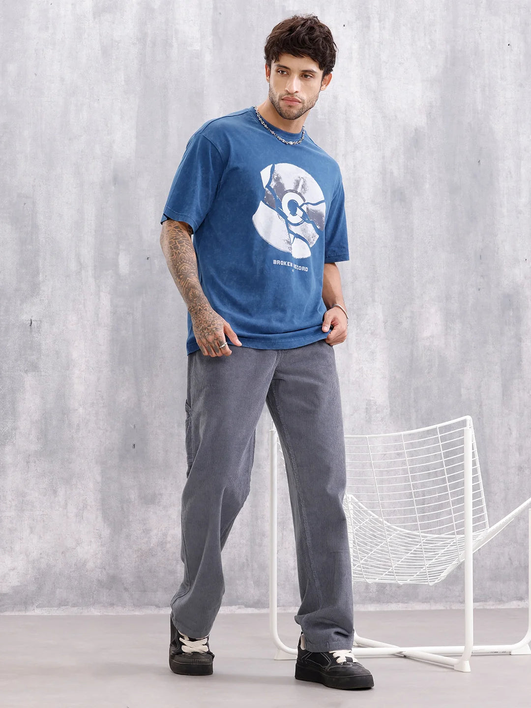 Dvd Graphic Printed Oversized Fit Tshirt | Blue