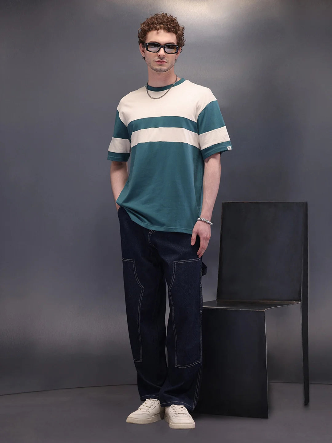 Colourblock Oversized Fit Casual Look T-shirt | Teal