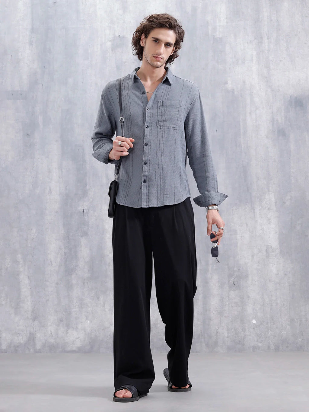 Comfort Fit Casual Shirt Featuring Striped Thread Detail | Blue
