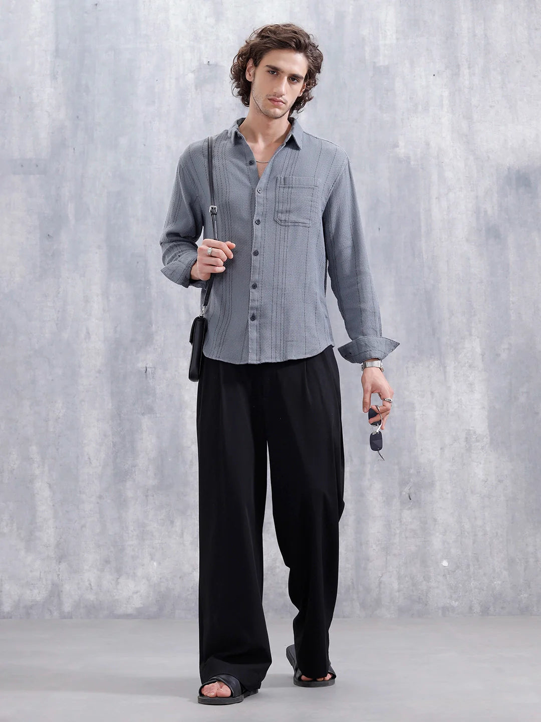 Comfort Fit Casual Shirt Featuring Striped Thread Detail | Blue