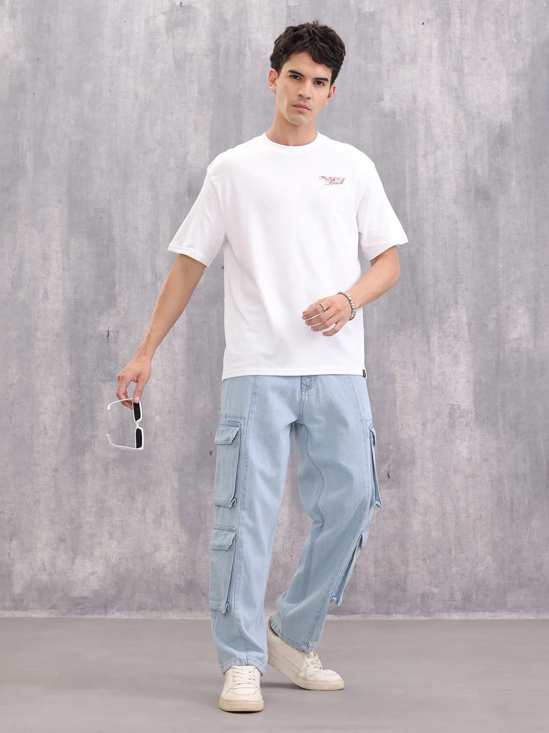 Retro Poster Back Graphic Printed Oversized Fit T-shirt | White