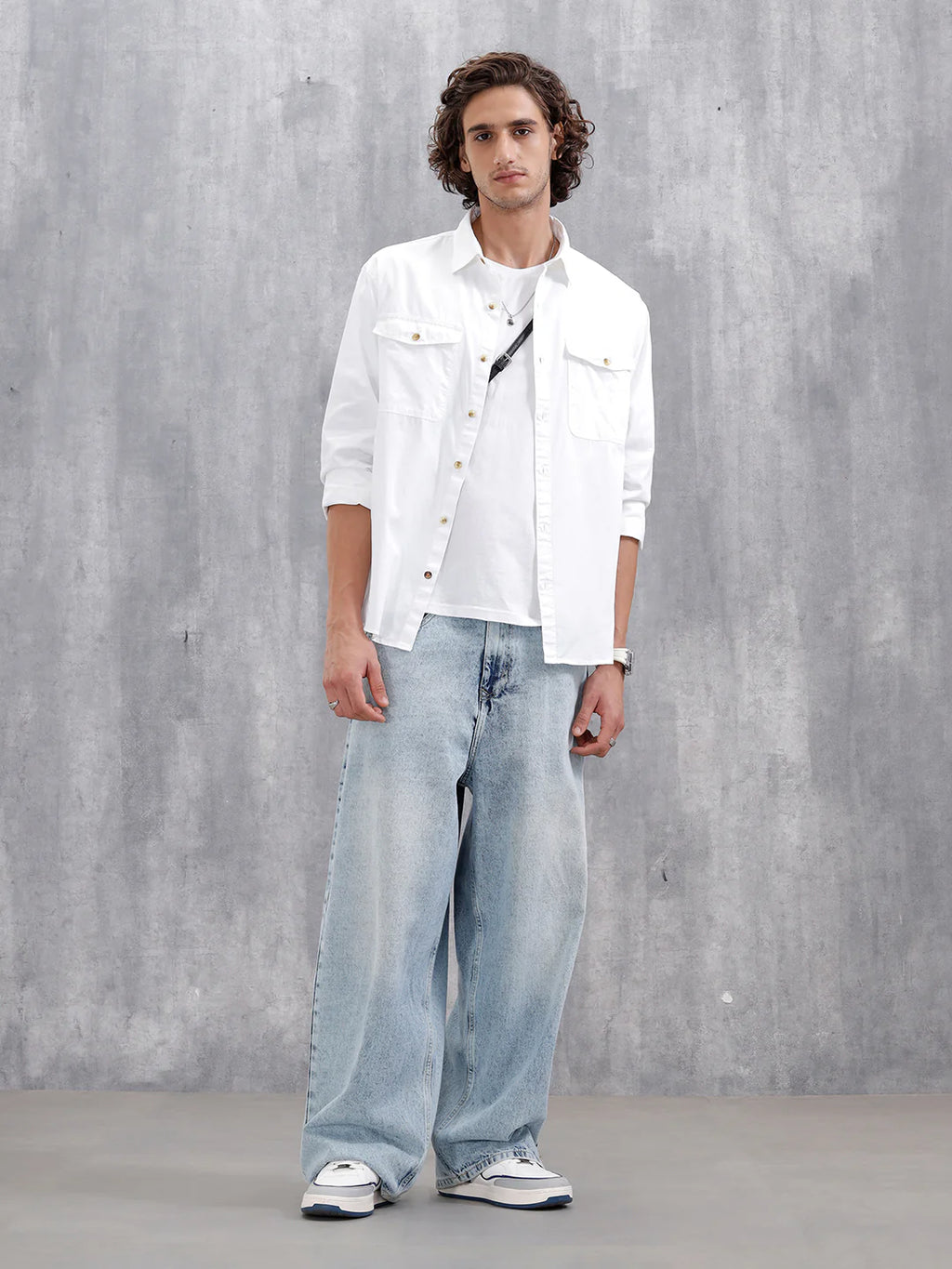 Casual Comfort Fit Shirt With Double Pockets | White