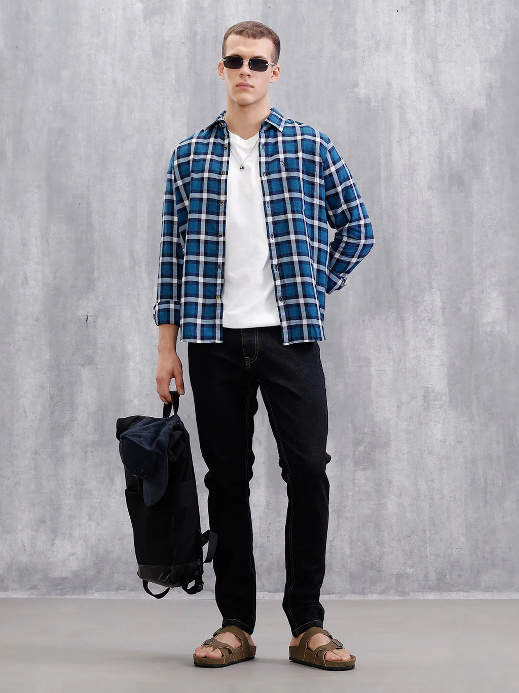 Checkered Full Sleeve Regular Fit Shirt | Dark Blue