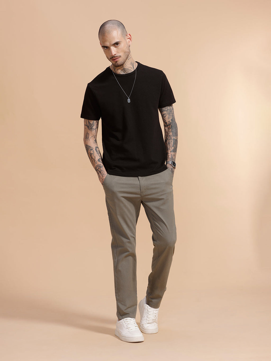 Cotton Blend Chino Trouser | Grey